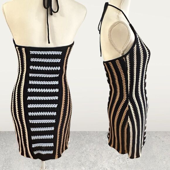 ** BOGO** Surf's Up Striped Crochet Knit Halter Sweater Dress by Promesa - Picture 3 of 4